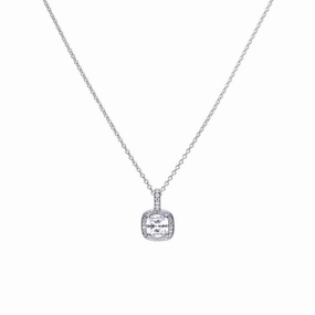 Diamonfire Sterling Silver Zirconia Square Shaped Pendant and Chain P4617