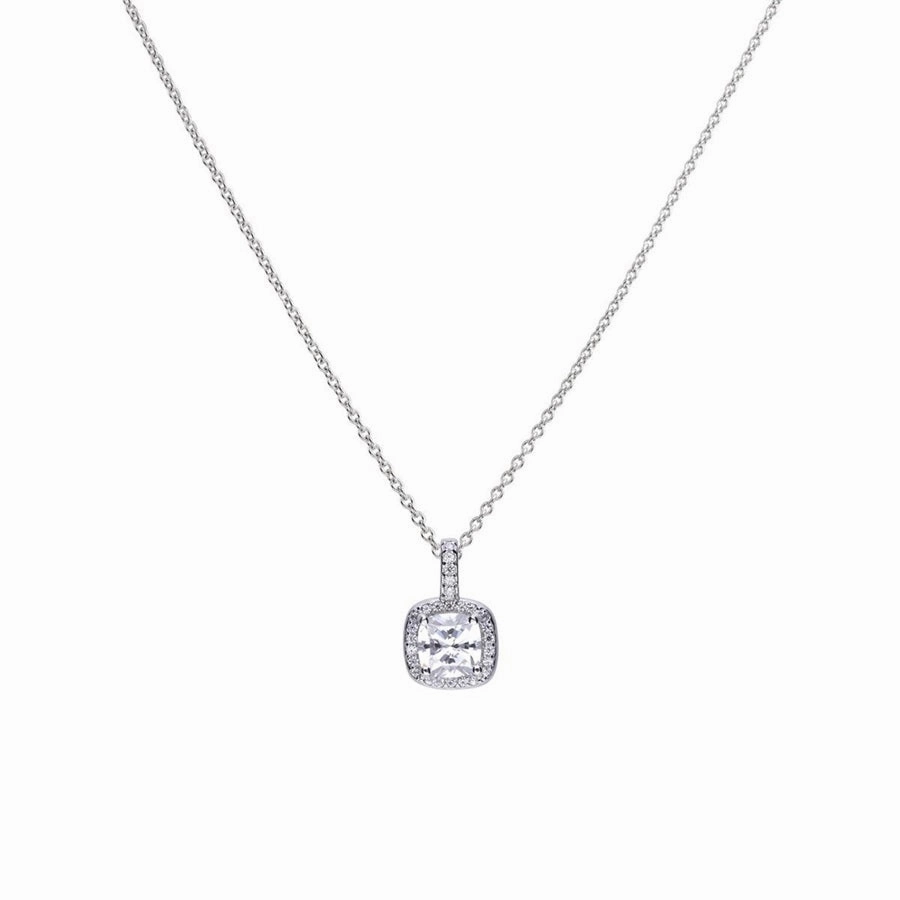 Diamonfire Sterling Silver Zirconia Square Shaped Pendant and Chain P4617