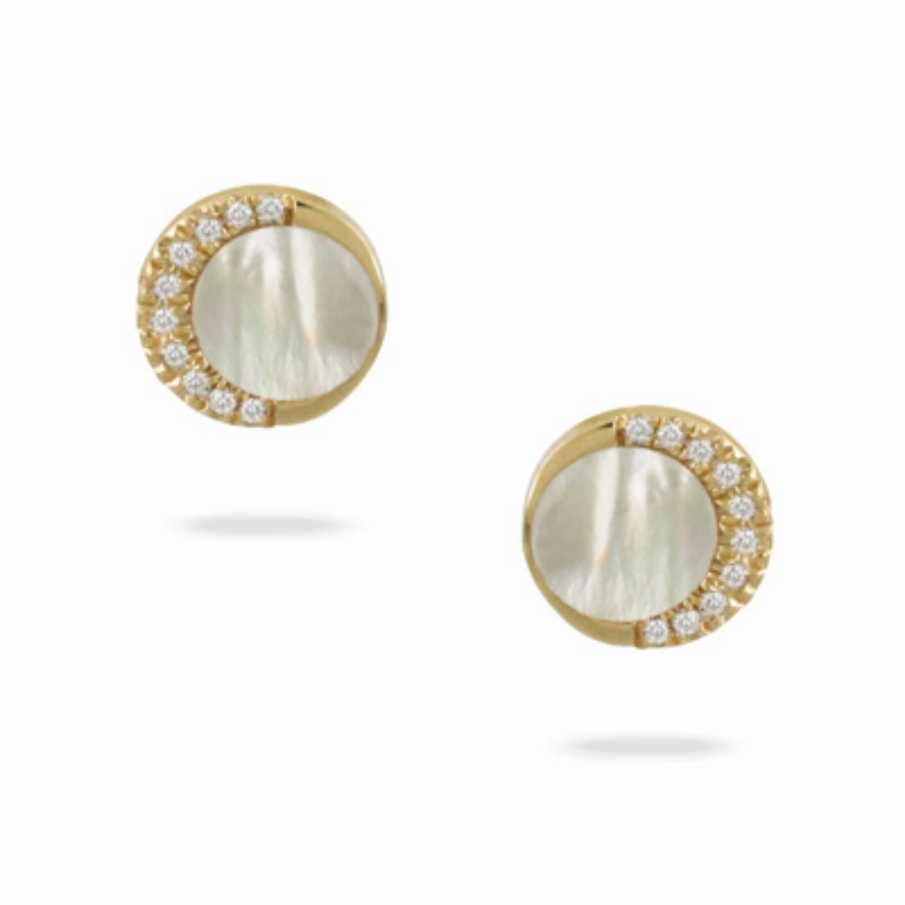 Doves 14k Gold Mother of Pearl and Diamond Earrings