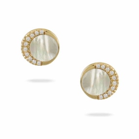Doves 14k Gold Mother of Pearl and Diamond Earrings