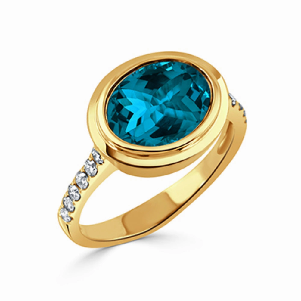 Doves 18k Gold London Blue Topaz and Diamond Ring