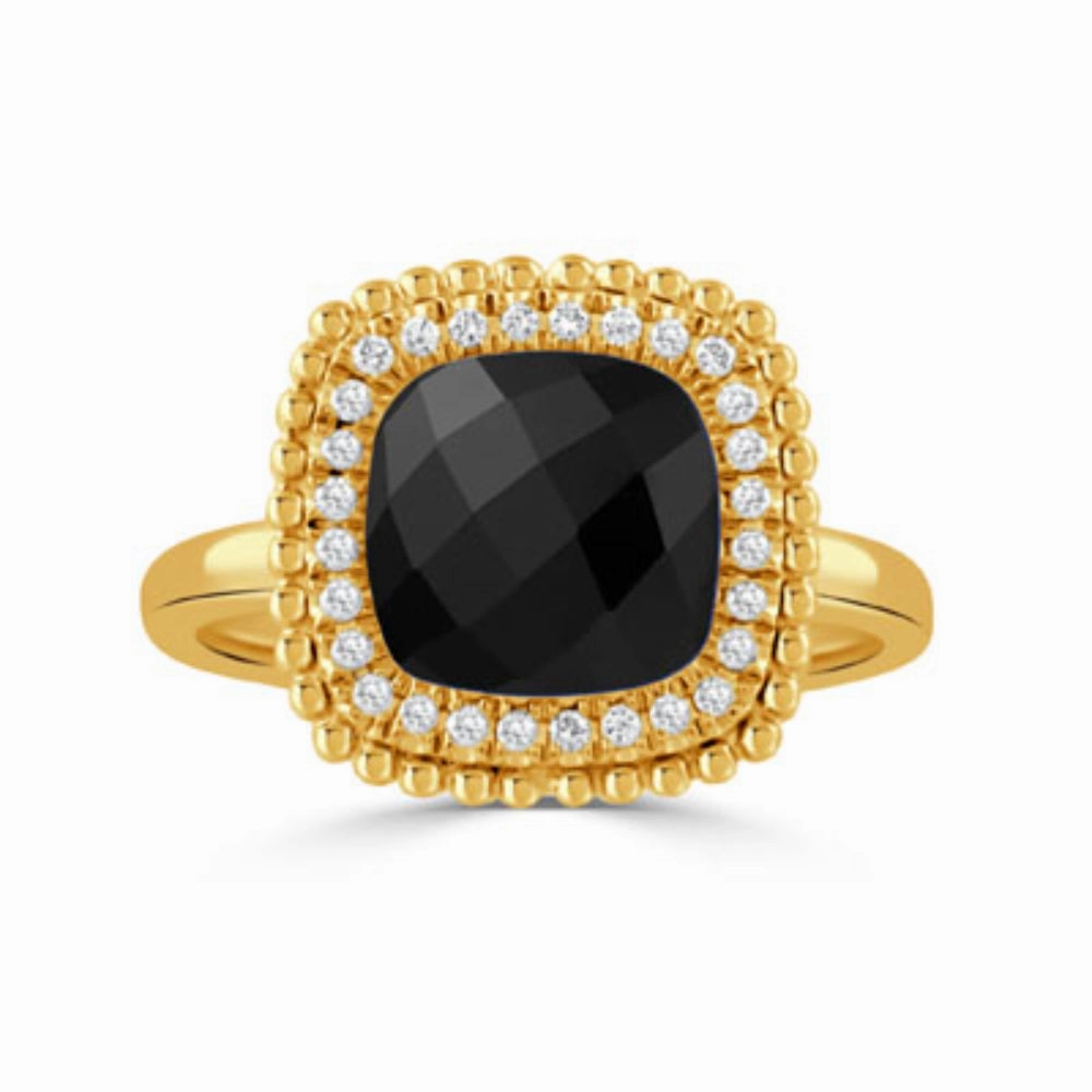 Doves 18k Gold Onyx and Diamond Ring