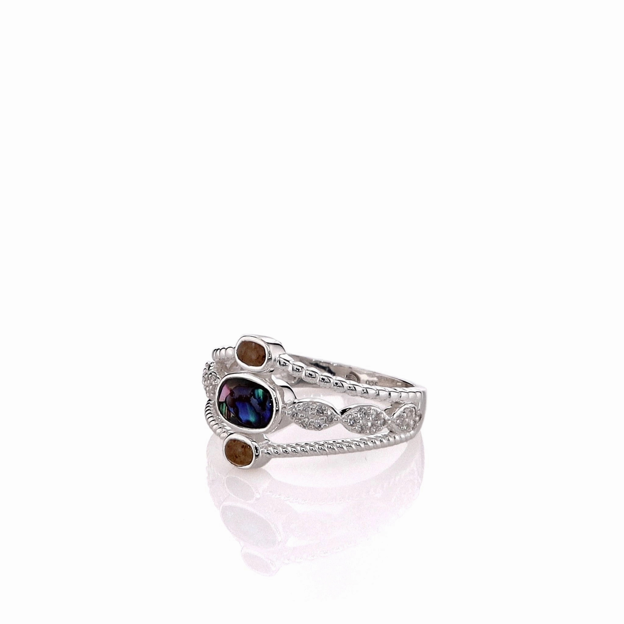 Dune Sterling Silver Diamond & Abalone Boho Stack Ring - Size 8