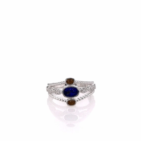 Dune Sterling Silver Diamond & Lapis Boho Stack Ring - Size 8