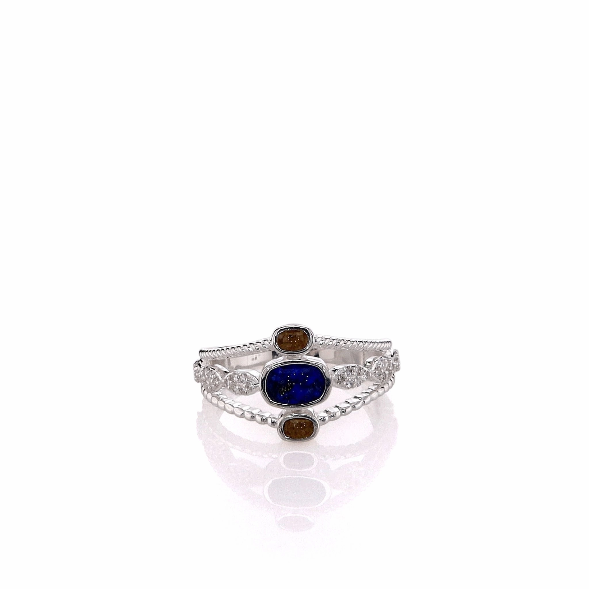 Dune Sterling Silver Diamond & Lapis Boho Stack Ring - Size 8