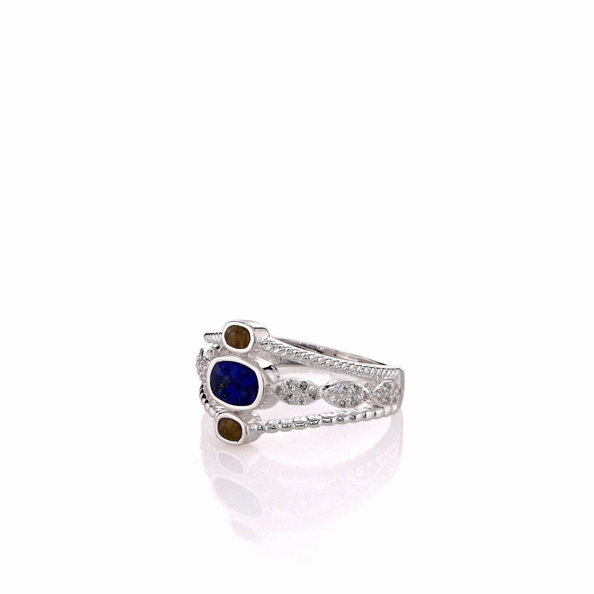 Dune Sterling Silver Diamond & Lapis Boho Stack Ring - Size 8