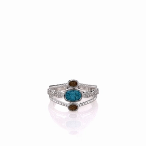 Dune Sterling Silver Diamond & Turquoise Boho Stack Ring - Size 7