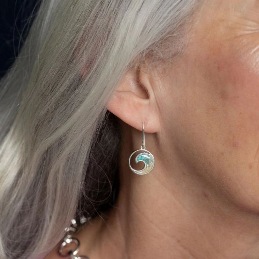 Dune Wave Drop Earrings - Diamond & Turquoise Gradient