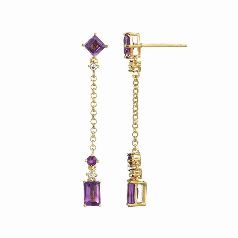 Elle Amethyst and White Topaz Drop Earrings