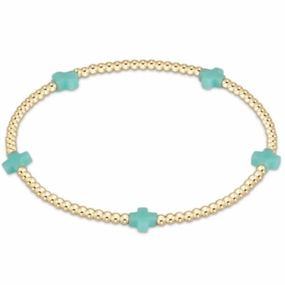 enewton 5.5" egirl Signature Cross Small Gold Pattern 2mm Bead Bracelet - Mint