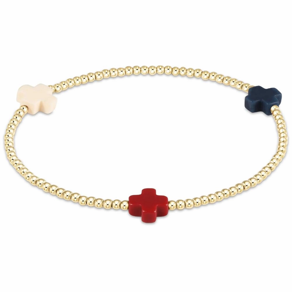 enewton 7.25" extends Signature Cross 3mm Bead Bracelet - Firecracker
