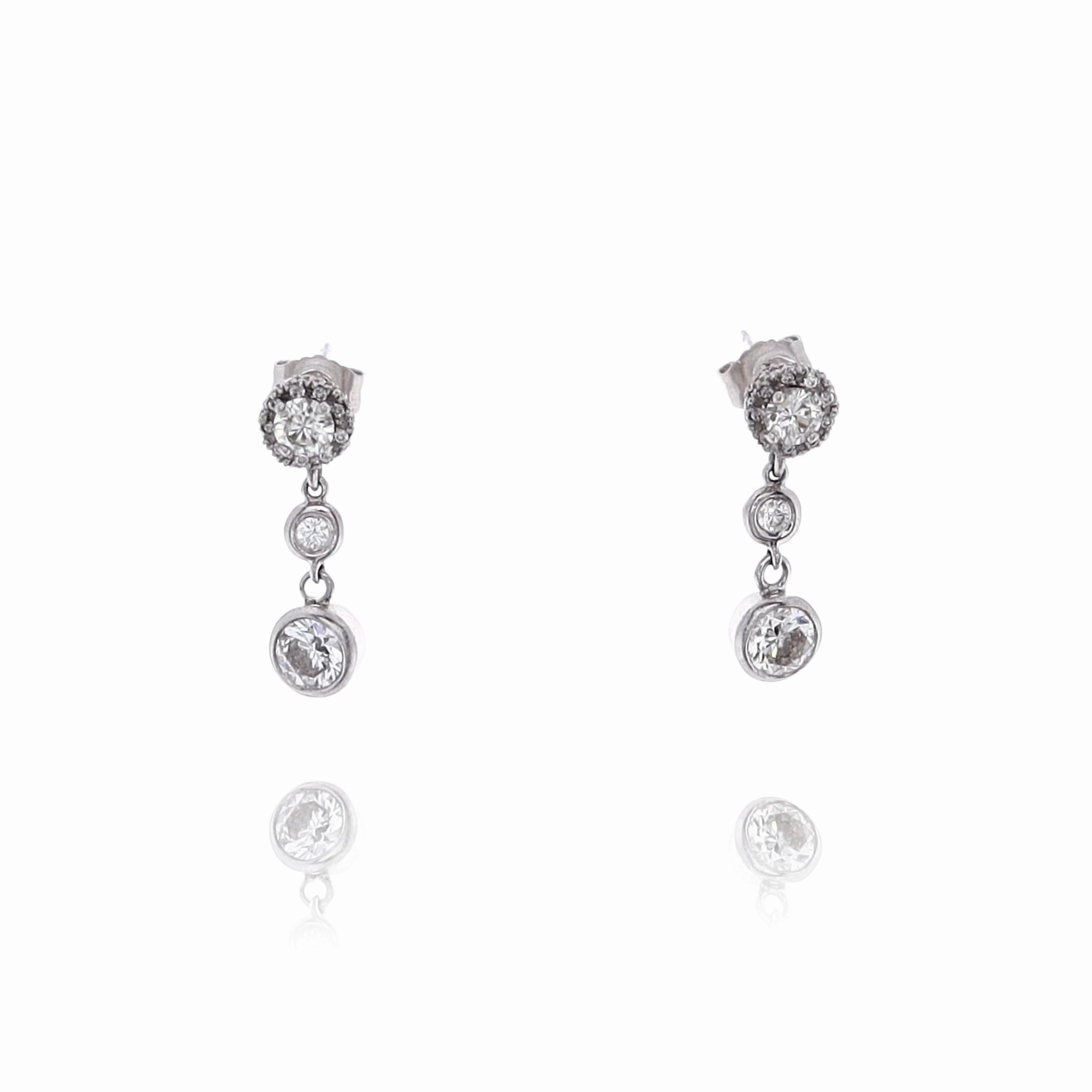 Estate 14 and 18 Karat White Gold Diamond Dangle Earrings