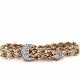 Estate 14 Karat Two-Tone Double Rope Chain Adjustable Diamond Bracelet