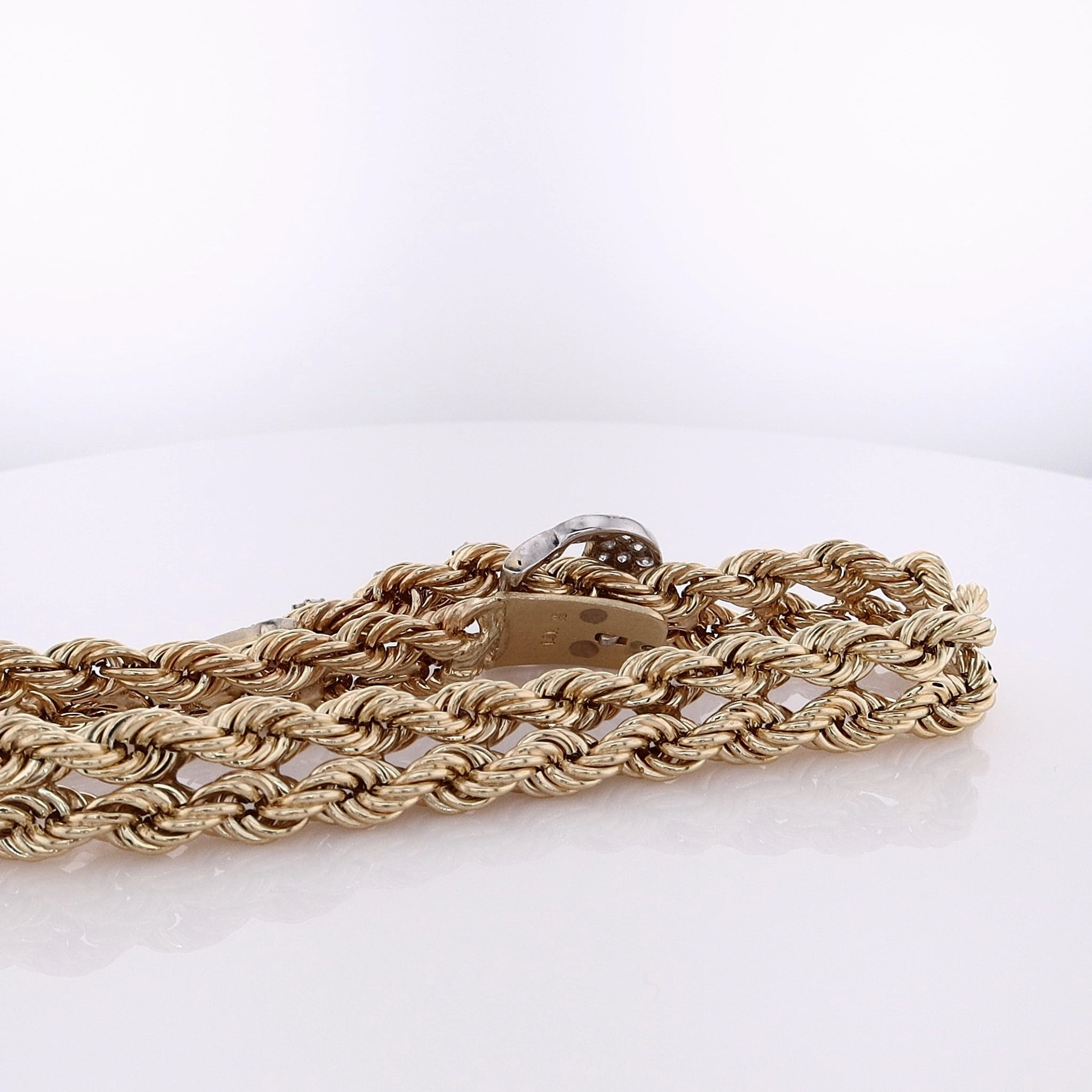Estate 14 Karat Two-Tone Double Rope Chain Adjustable Diamond Bracelet