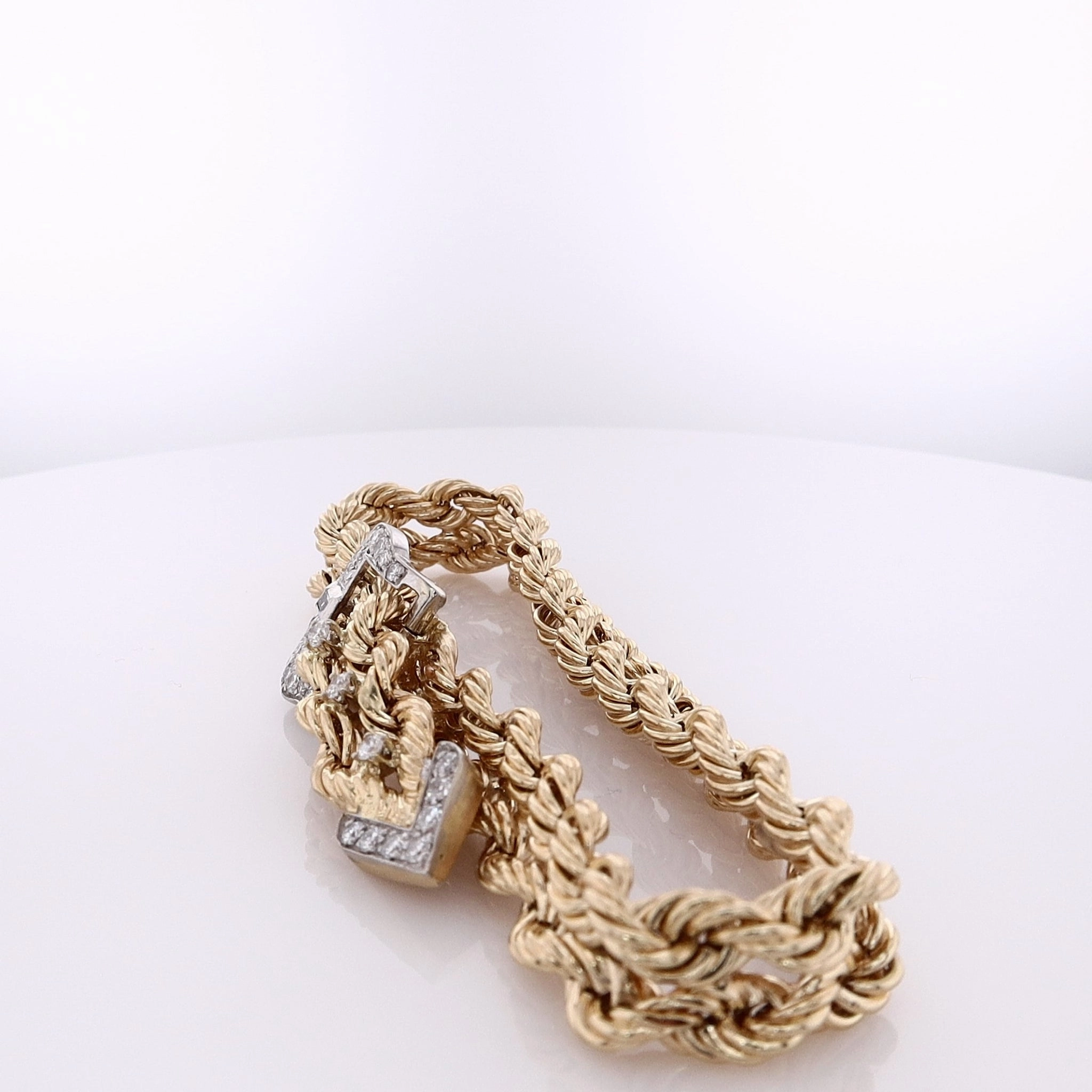 Estate 14 Karat Two-Tone Double Rope Chain Adjustable Diamond Bracelet