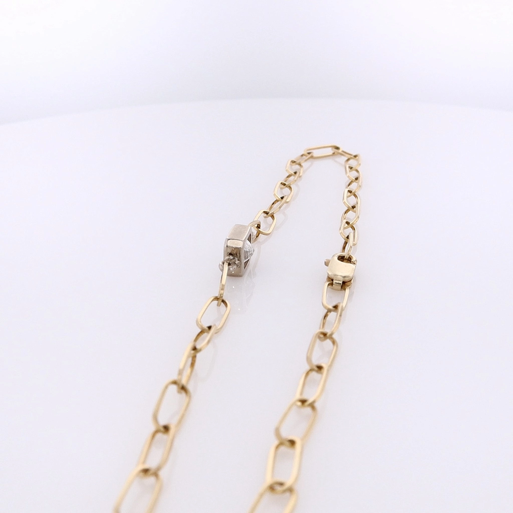 Estate 14 Karat Two-Tone Gold Diamond Paper Clip Link Bracelet