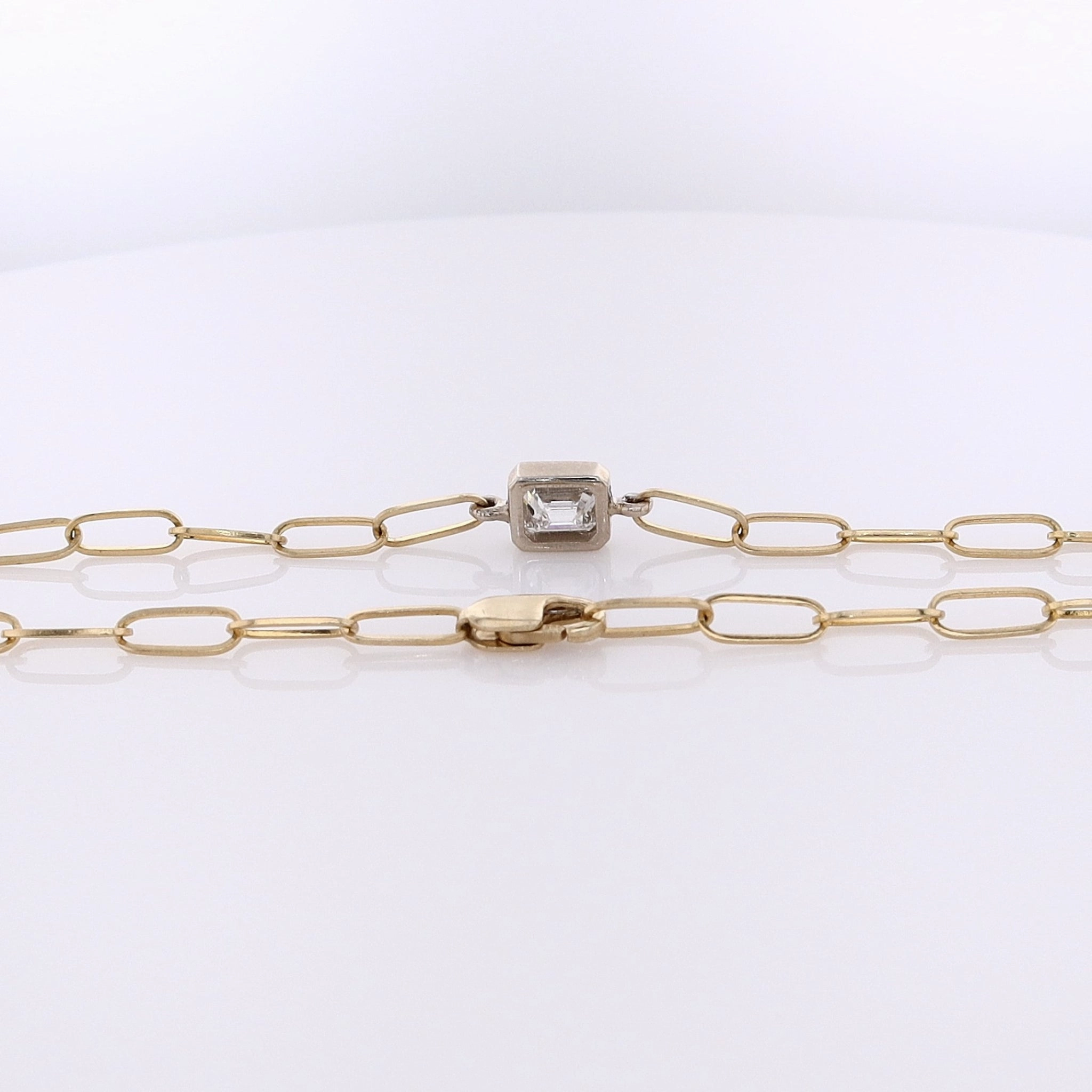 Estate 14 Karat Two-Tone Gold Diamond Paper Clip Link Bracelet