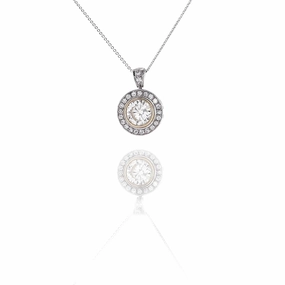 Estate 14 Karat Two Tone White and Yellow Gold Diamond Pendant Necklace