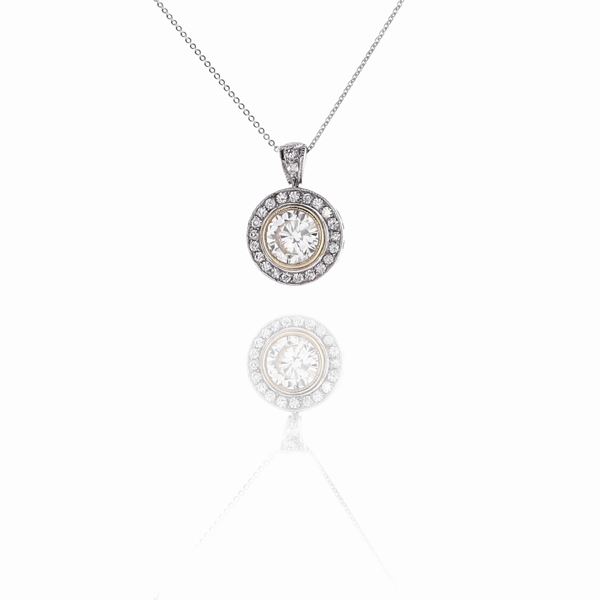 Estate 14 Karat Two Tone White and Yellow Gold Diamond Pendant Necklace