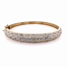 Estate 14 Karat White and Yellow Gold Hinged Diamond Bangle Bracelet
