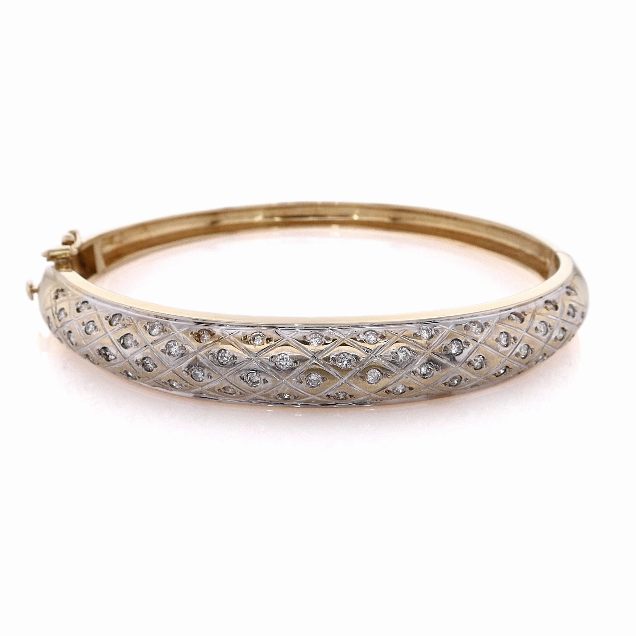 Estate 14 Karat White and Yellow Gold Hinged Diamond Bangle Bracelet