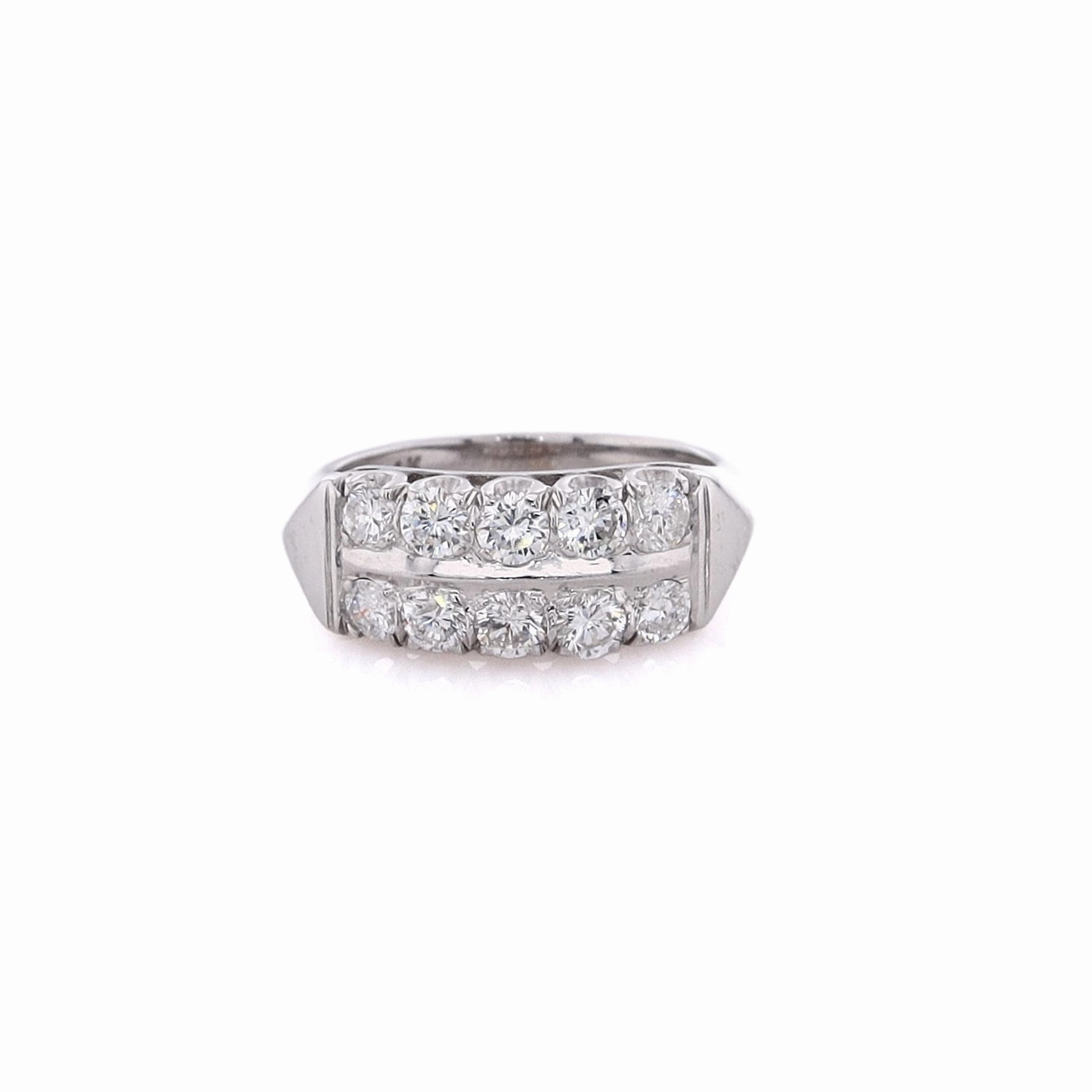 Estate 14 Karat White Gold 2 Row Diamond Ring