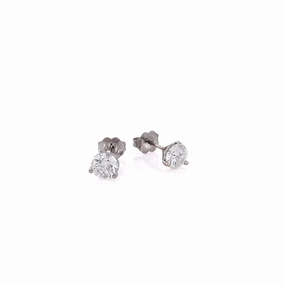 Estate 14 Karat White Gold 3 Prong Martini Brilliant Round Diamond Stud Earrings