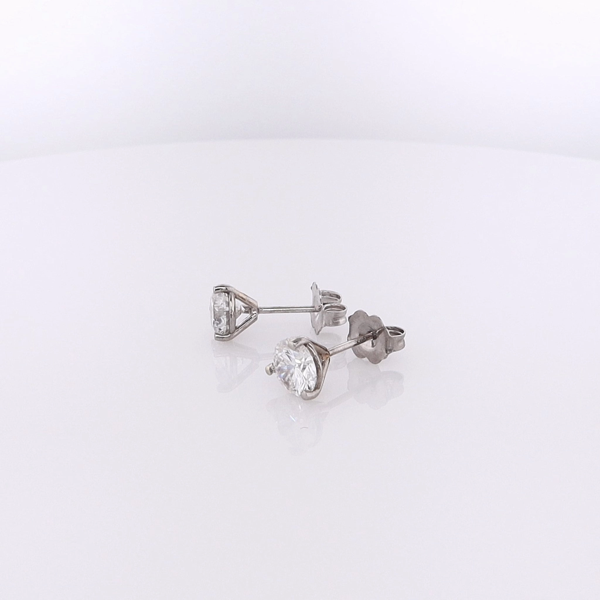 Estate 14 Karat White Gold 3 Prong Martini Brilliant Round Diamond Stud Earrings