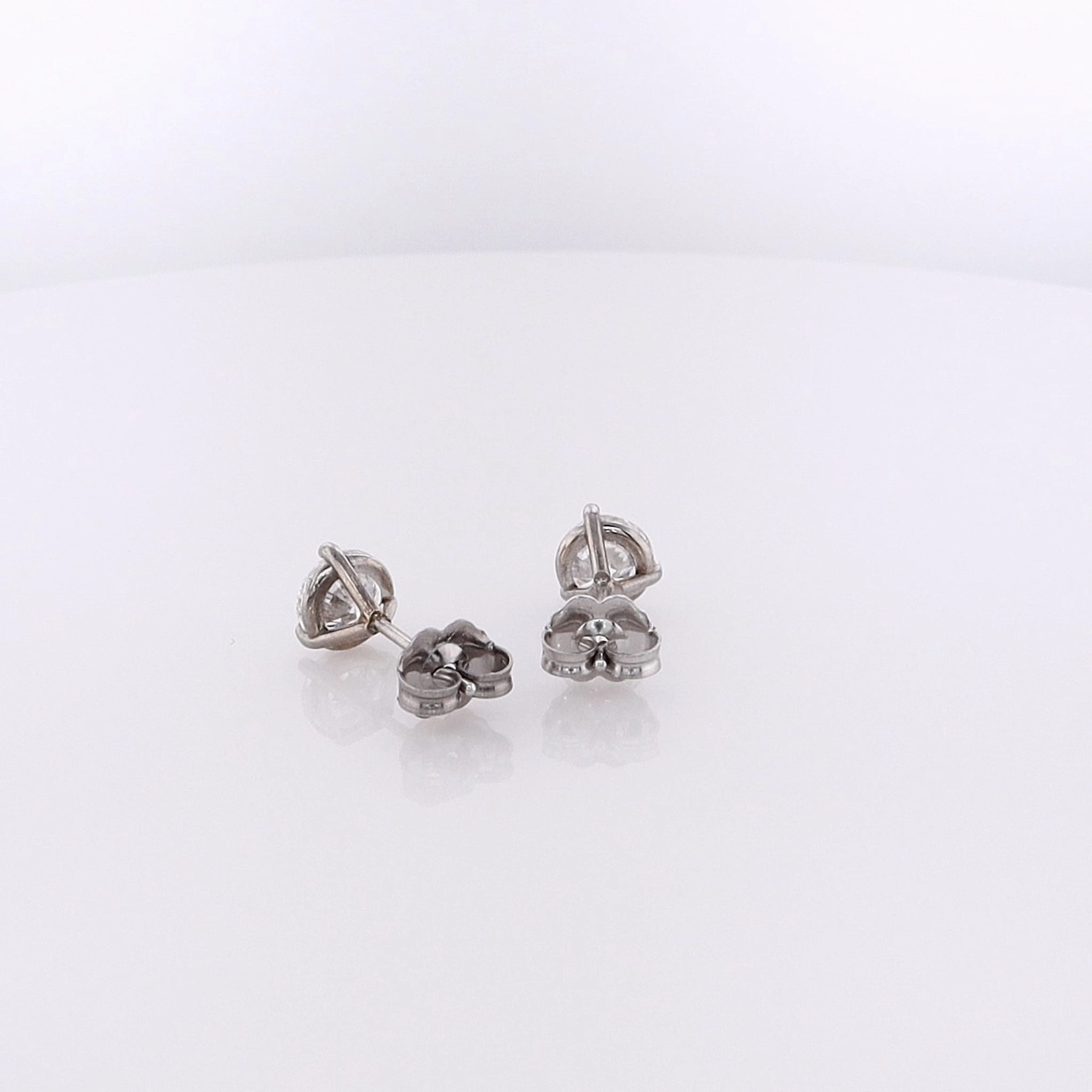 Estate 14 Karat White Gold 3 Prong Martini Brilliant Round Diamond Stud Earrings