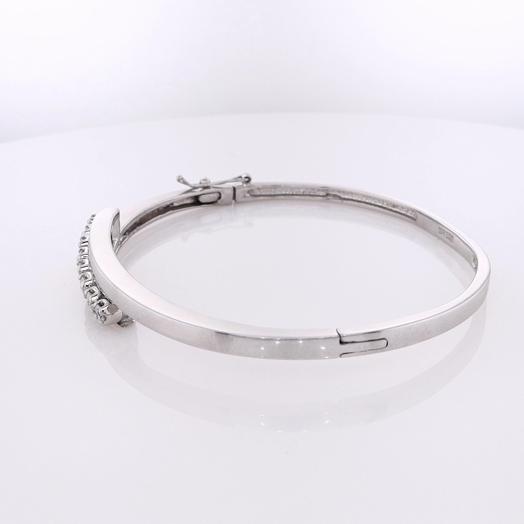 Estate 14 Karat White Gold Bypass Design Diamond Hinged Bangle Bracelet