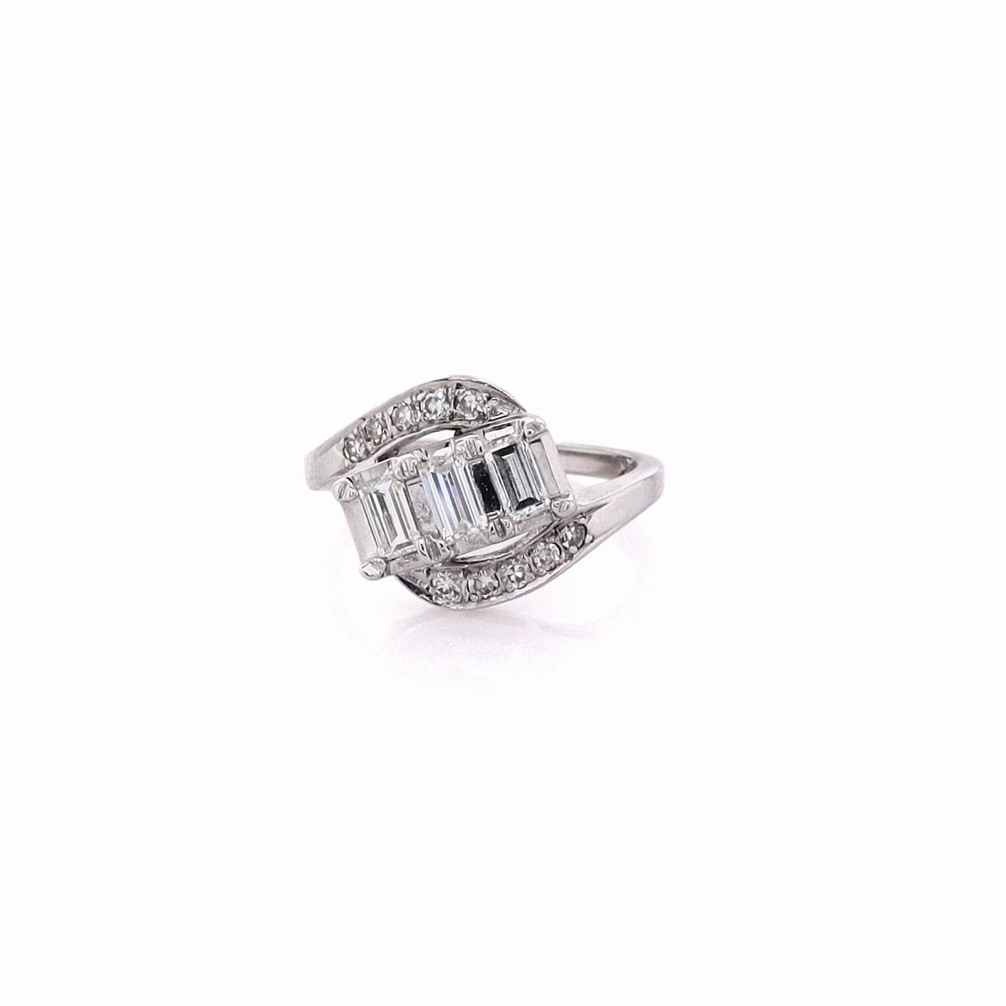 Estate 14 karat White Gold Bypass Design Diamond Ring