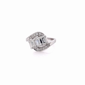 Estate 14 karat White Gold Bypass Design Diamond Ring