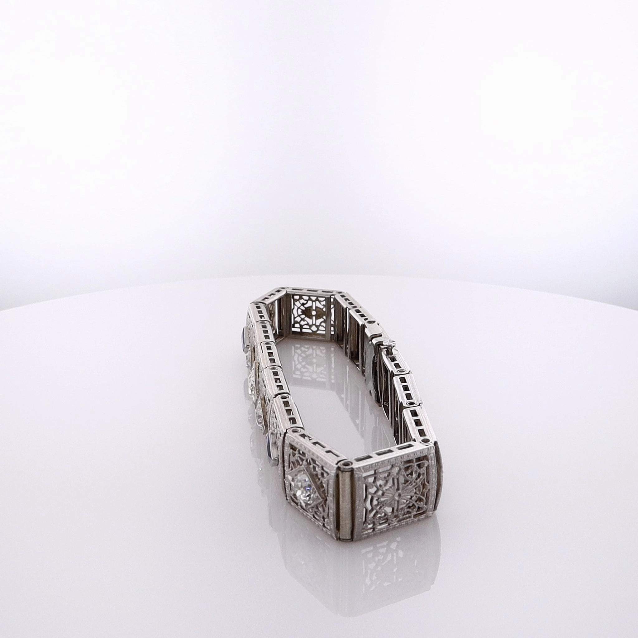 Estate 14 Karat White Gold Diamond and Synthetic Sapphire Bracelet