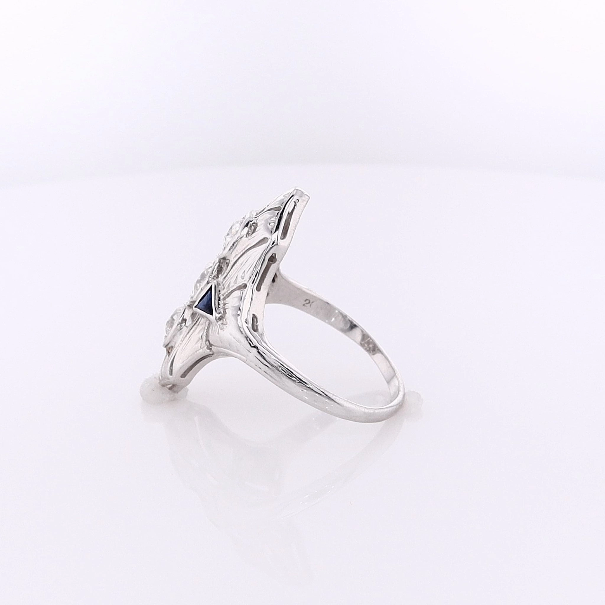 Estate 14 Karat White Gold Diamond and Synthetic Sapphire Ring
