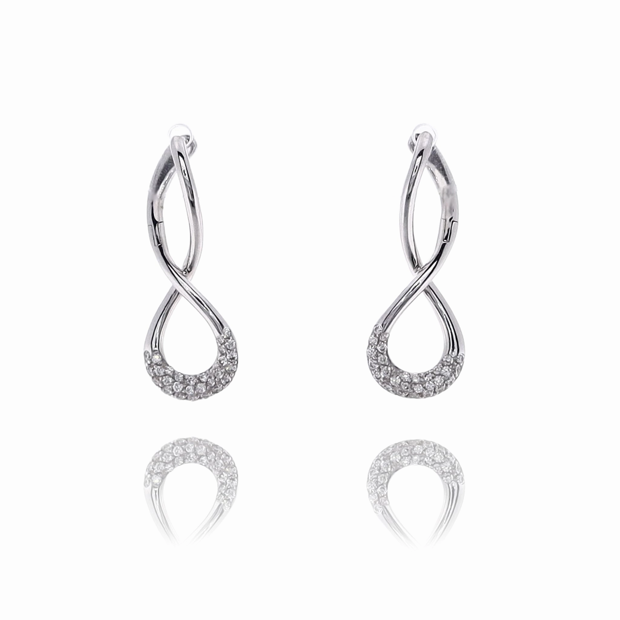 Estate 14 Karat White Gold Diamond Figure 8 Hoop Earrings
