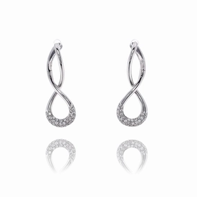Estate 14 Karat White Gold Diamond Figure 8 Hoop Earrings