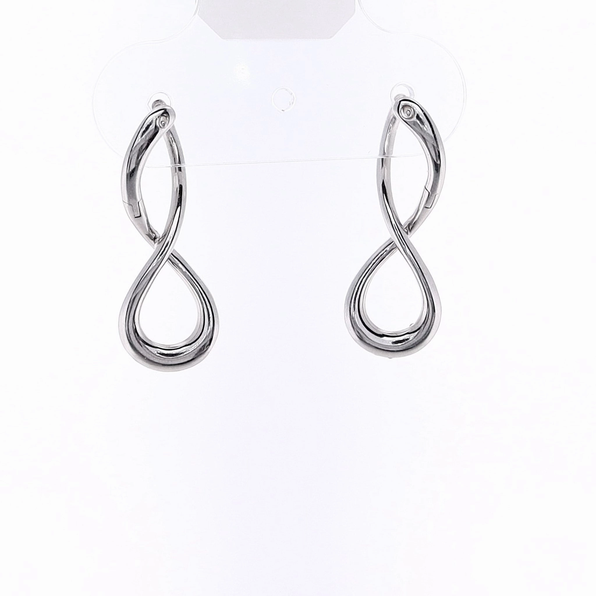 Estate 14 Karat White Gold Diamond Figure 8 Hoop Earrings