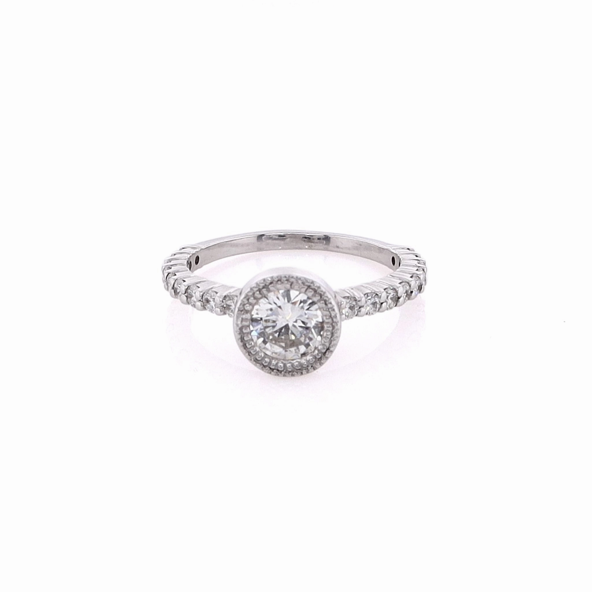Estate 14 Karat White Gold Diamond Milgrain Engagement Ring