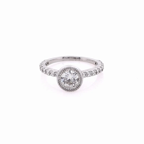 Estate 14 Karat White Gold Diamond Milgrain Engagement Ring