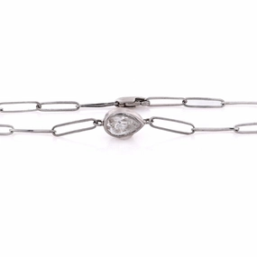 Estate 14 Karat White Gold Diamond Oblong Link Bracelet