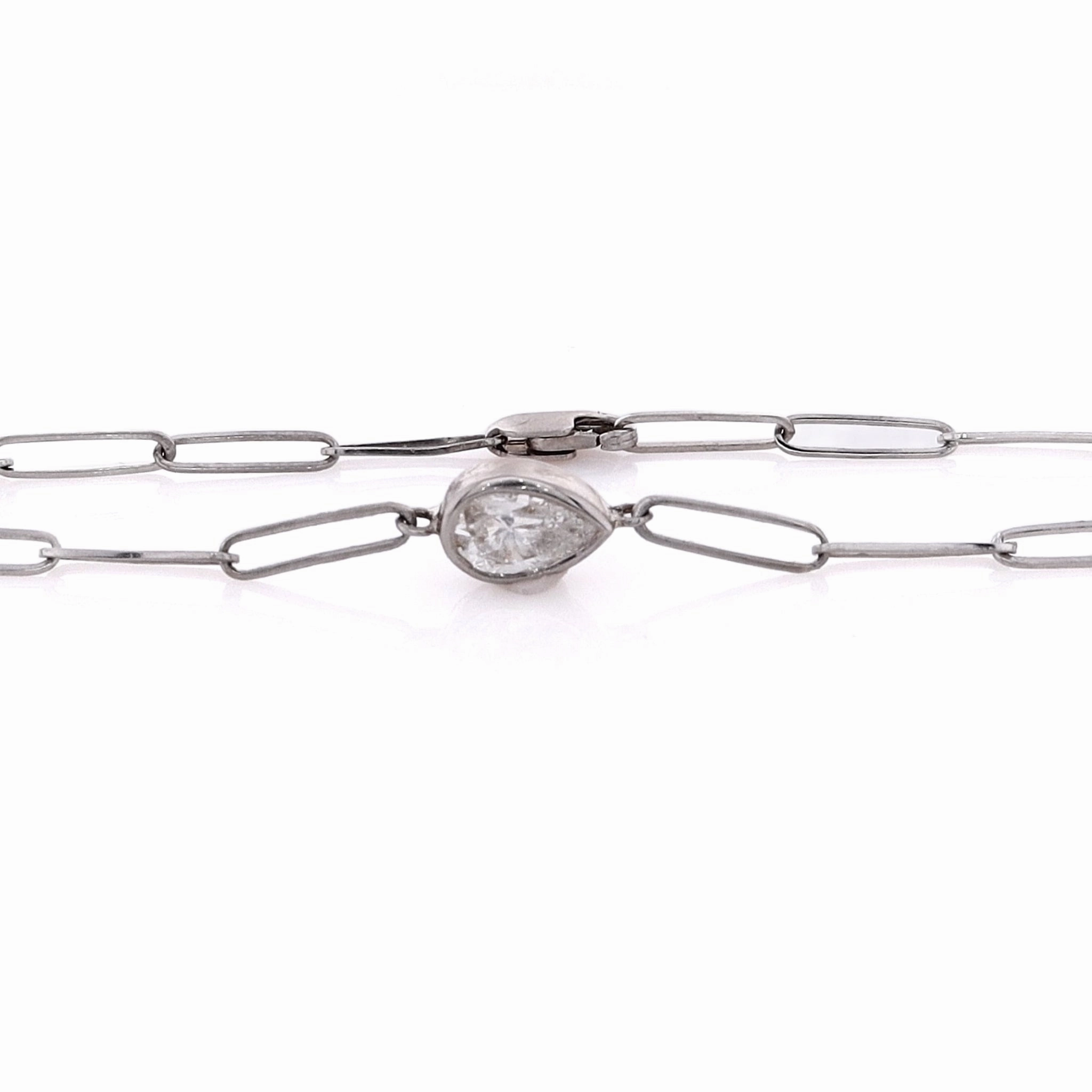 Estate 14 Karat White Gold Diamond Oblong Link Bracelet