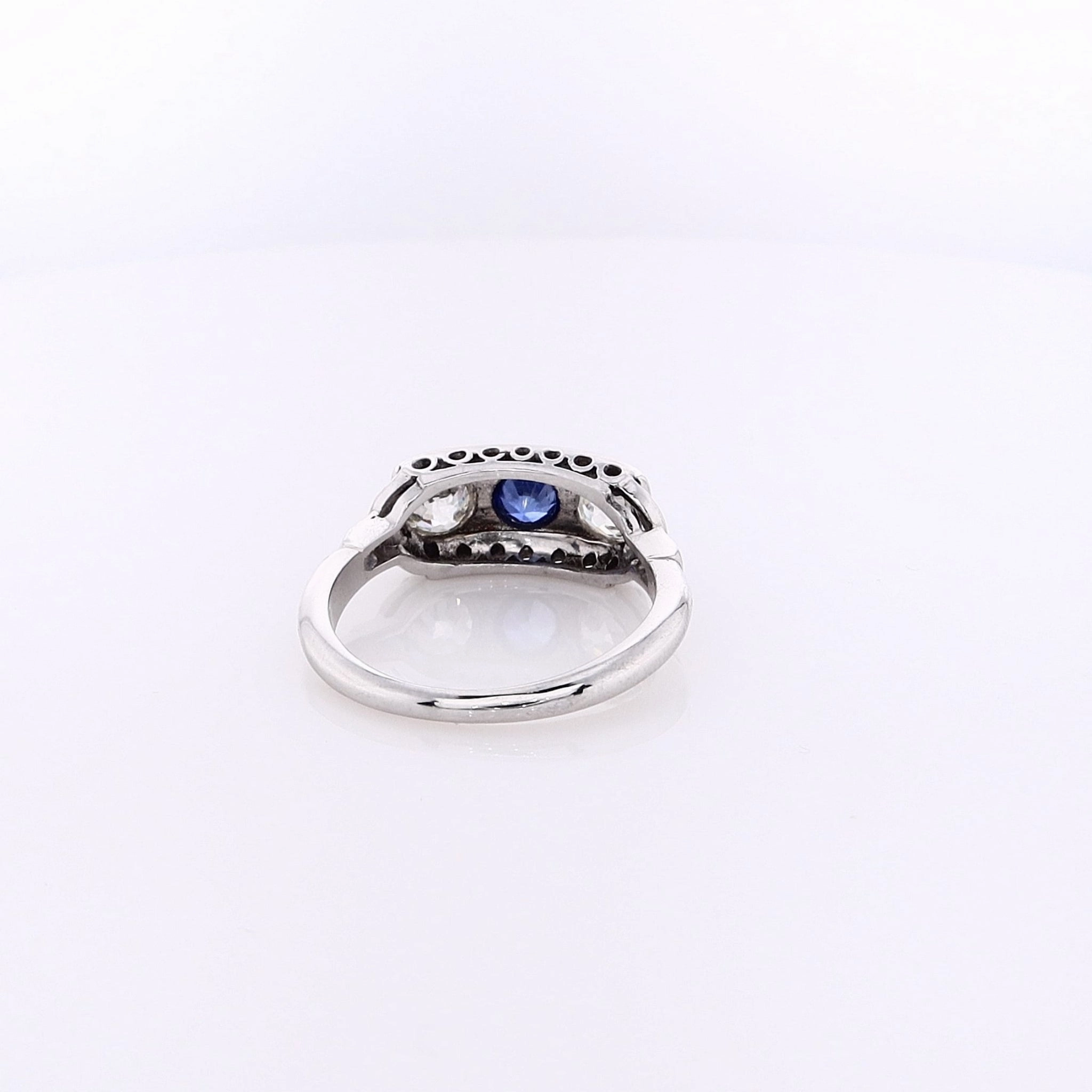 Estate 14 Karat White Gold Filagree Sapphire and Diamond Ring