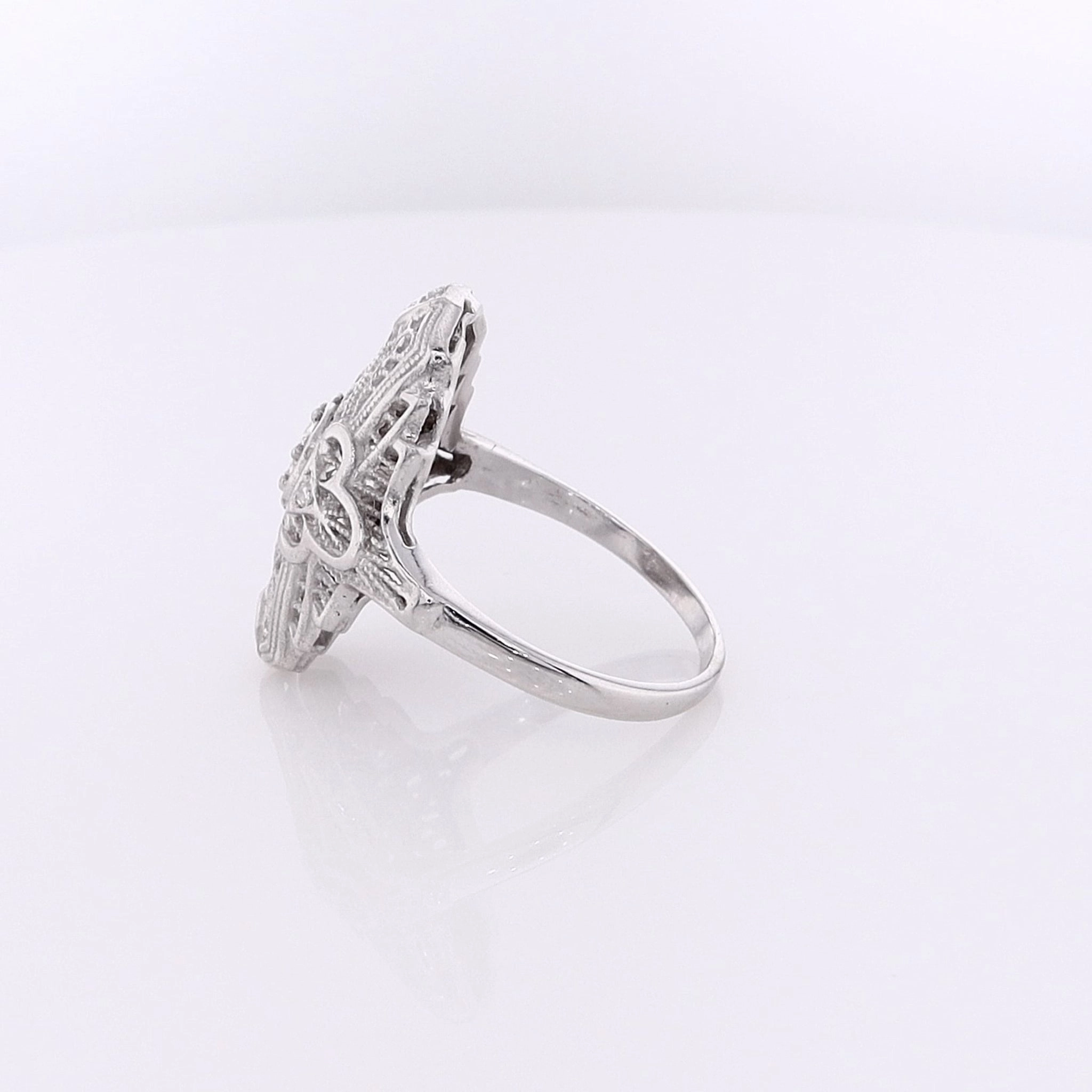 Estate 14 Karat White Gold Filigree Diamond Ring