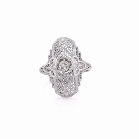 Estate 14 Karat White Gold Filigree Diamond Ring