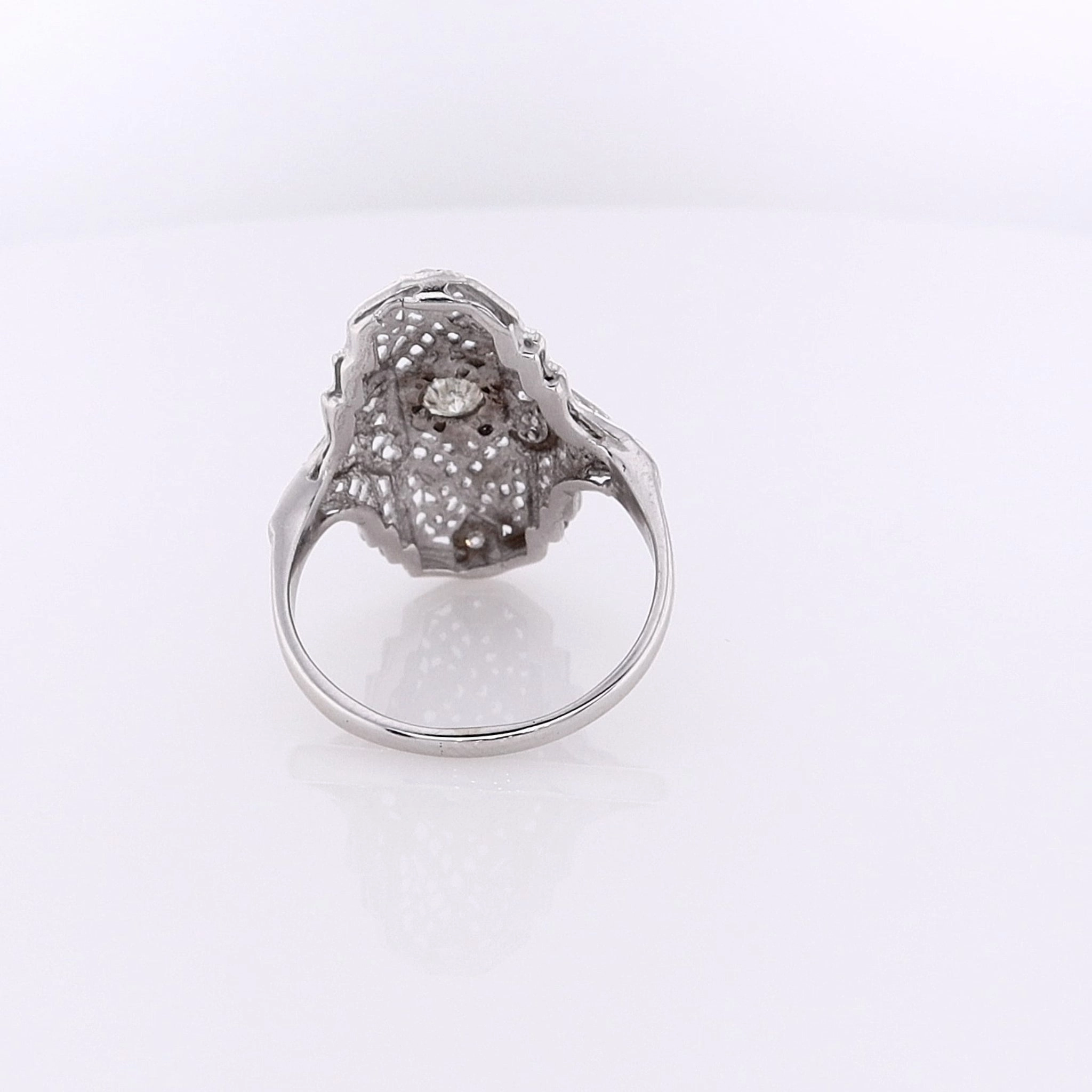 Estate 14 Karat White Gold Filigree Diamond Ring