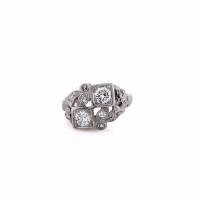 Estate 14 Karat White Gold Floral Design Diamond Ring