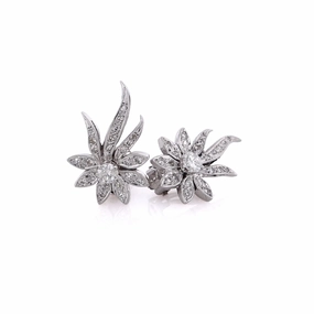 Estate 14 Karat White Gold Floral Motif Diamond Earrings