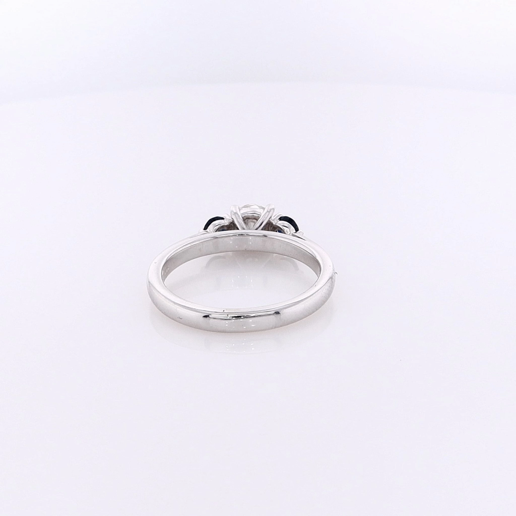 Estate 14 Karat White Gold Flyer Fit Design Diamond and Sapphire Engagement Ring