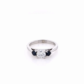 Estate 14 Karat White Gold Flyer Fit Design Diamond and Sapphire Engagement Ring