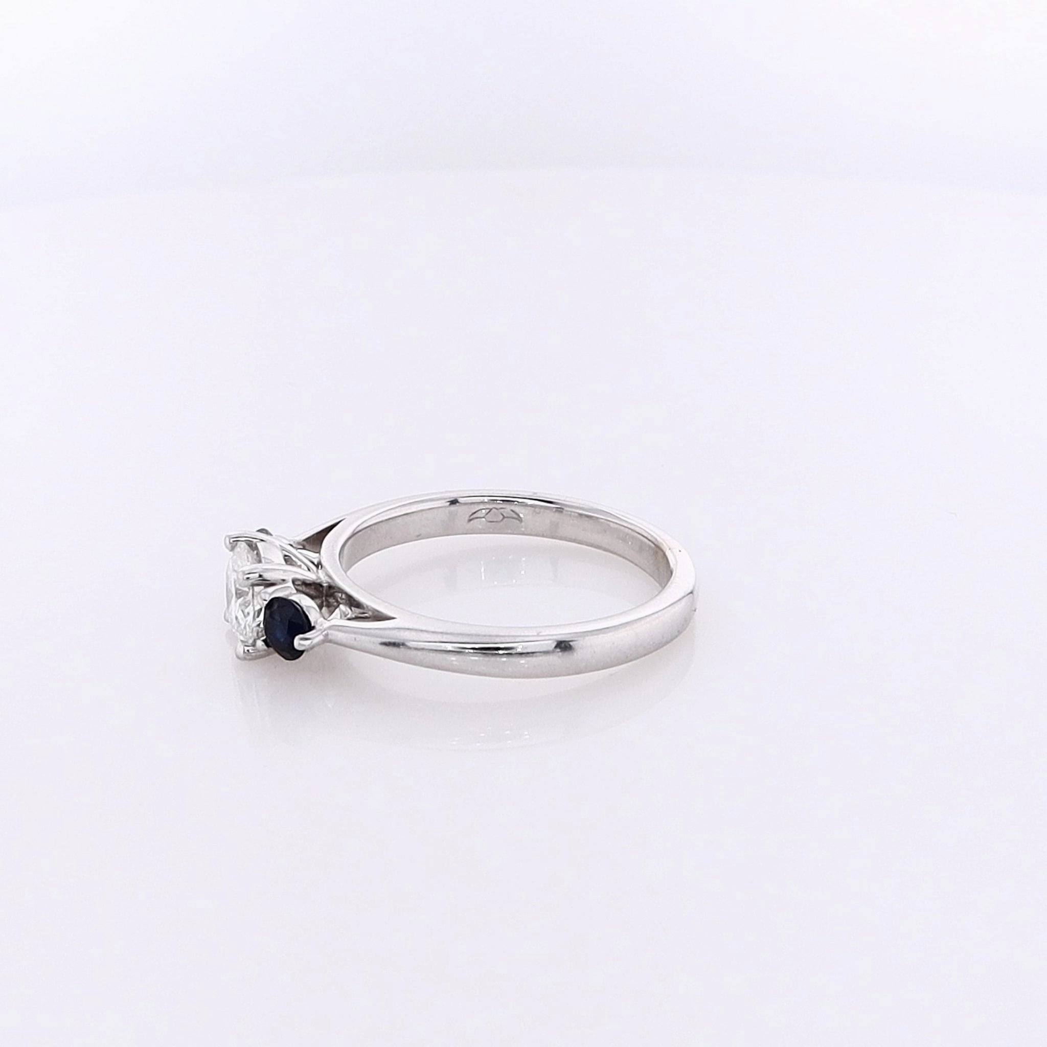 Estate 14 Karat White Gold Flyer Fit Design Diamond and Sapphire Engagement Ring